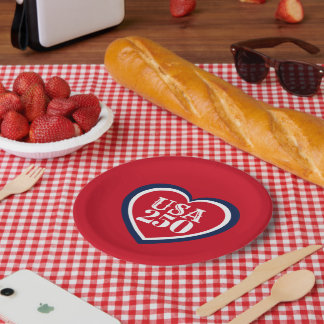 USA 250th Anniversary Patriotic Red White Blue Paper Plate