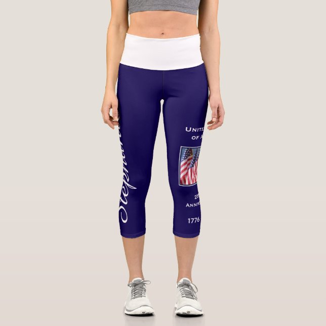 USA 250th Anniversary personalised yoga Capri Leggings (Front)