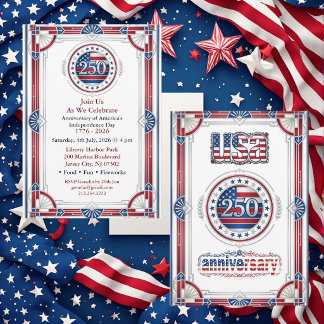 USA 250th Anniversary Red White Blue American Chic Invitation