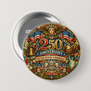 USA 250th Anniversary Retro Vintage Art Nouveau 7.5 Cm Round Badge