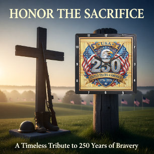 USA 250th Anniversary Shield Eagle Square Wall Clock