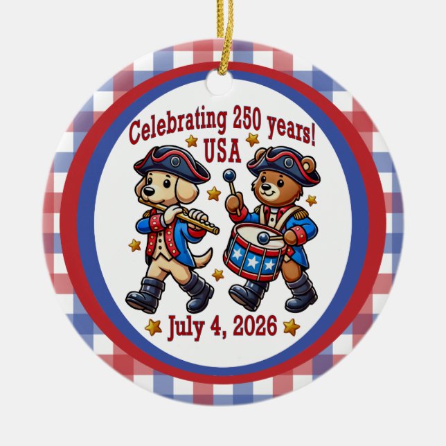 USA 250th Anniversary Souvenir - Patriotic  Ceramic Tree Decoration (Front)