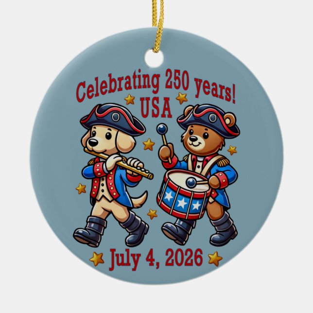 USA 250th Anniversary Souvenir - Patriotic  Ceramic Tree Decoration (Front)