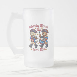 USA 250th Anniversary Souvenir - Patriotic Frosted Glass Beer Mug