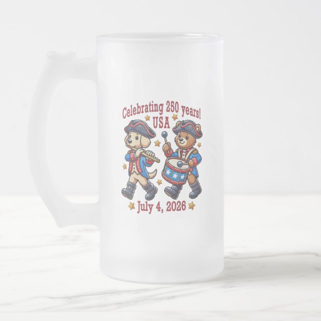 USA 250th Anniversary Souvenir - Patriotic  Frosted Glass Beer Mug (Left)