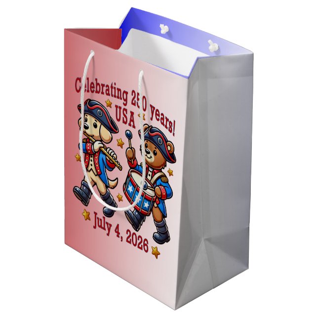 USA 250th Anniversary Souvenir - Patriotic  Medium Gift Bag (Back Angled)