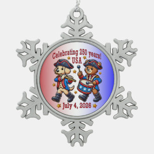 USA 250th Anniversary Souvenir - Patriotic  Snowflake Pewter Christmas Ornament
