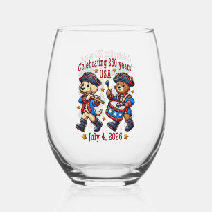 USA 250th Anniversary Souvenir - Patriotic Stemless Wine Glass
