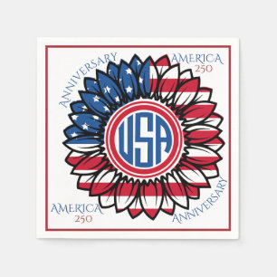 USA 250th Anniversary Sunflower Red Blue White Art Napkin