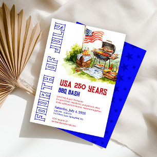 USA 250th Anniversary   Watercolor BBQ Party Invitation