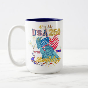 USA 250th Birthday 4th of July 1776-2026 Two-Tone Coffee Mug