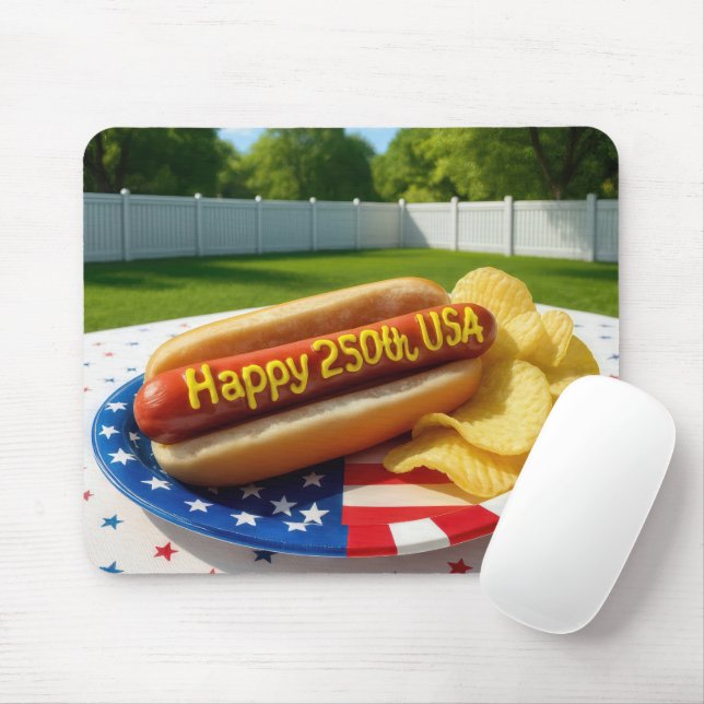 USA 250th Birthday Hot Dog Mouse Mat (With Mouse)