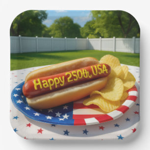USA 250th Birthday Hot Dog Paper Plate