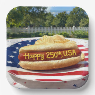USA 250th Birthday Hot Dog Paper Plate