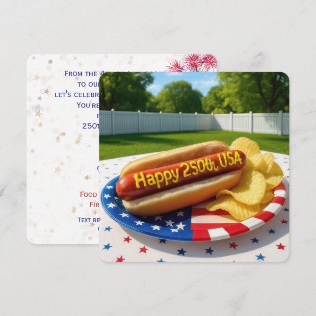 USA 250th Birthday Party Hot Dog Invitation (Front/Back)