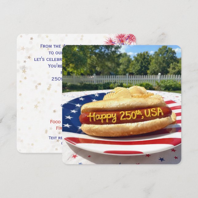 USA 250th Birthday Party Hot Dog Invitation (Front/Back)