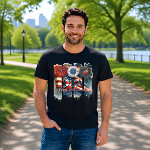 USA 250th Birthday Patriotic Badge Graphic T-Shirt