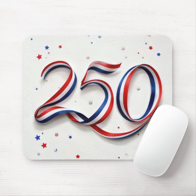 USA 250th Birthday Ribbon and Stars Mouse Mat (With Mouse)