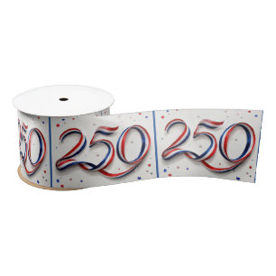 USA 250th Birthday Ribbon and Stars Satin Ribbon