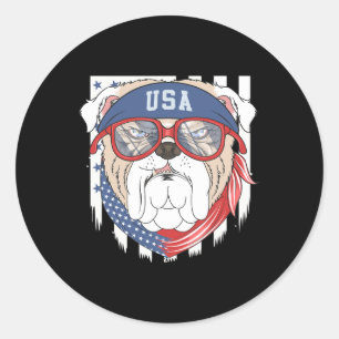 Usa 4th July Bulldog Bull Dog Us Flag Sungles Classic Round Sticker