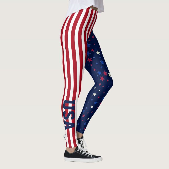 USA 4th July Patriotic Stars Stripes American Flag Leggings (Right)