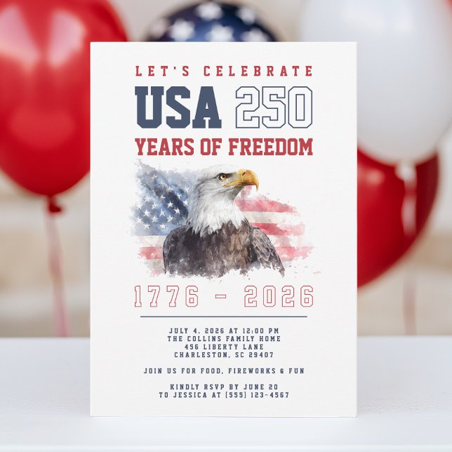 USA 4th of July America's 250th Anniversary Party Invitation (USA 4th of July America's 250th Anniversary Party Invitation)