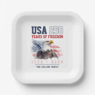 USA 4th of July America's 250th Anniversary Party Paper Plate