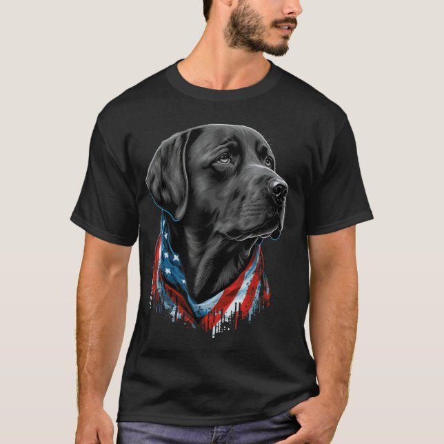 Usa 4Th Of July Black Patriotic American Labrador  T-Shirt (Front)