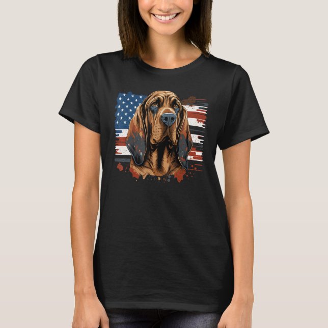 USA 4th Of July Bloodhound on Patriotic American B T-Shirt (Front)