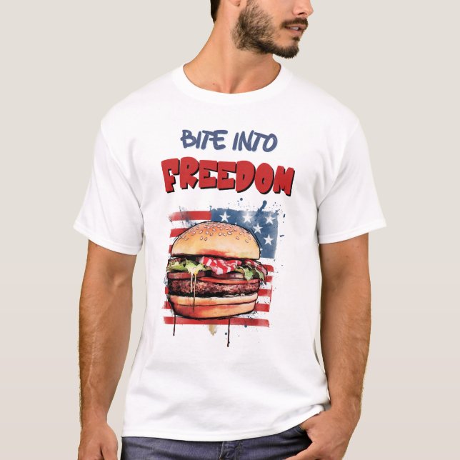 USA 4th of July Burgers Grill, Chill & Celebrate T-Shirt (Front)