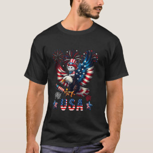 USA 4th Of July Cat Riding Eagle Fireworks Patriot T-Shirt