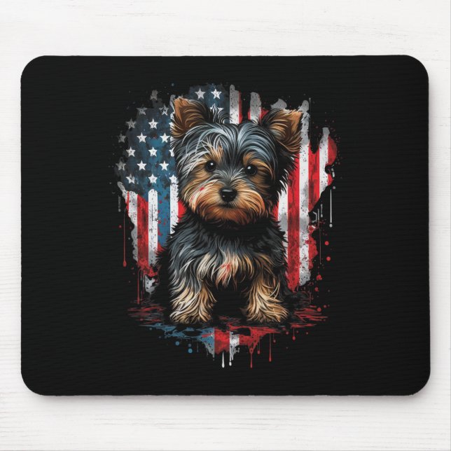 Usa 4th Of July Patriotic American Yorkshire Terri Mouse Mat (Front)