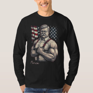 USA 4th Of July, Teddy Roosevelt Funny Workout Mus T-Shirt