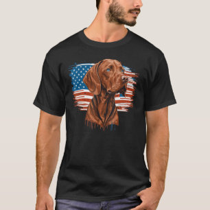 USA 4th Of July Vizsla on Patriotic American Vizsl T-Shirt