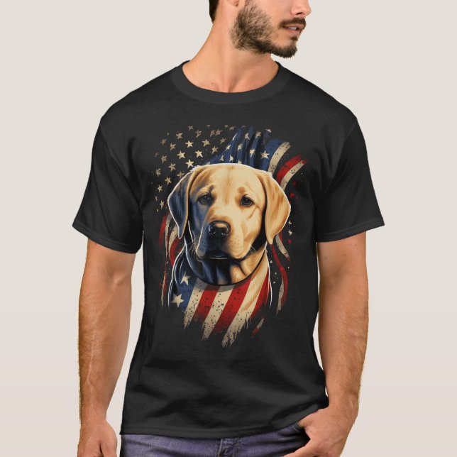 Usa 4Th Of July Yellow Patriotic American Labrador T-Shirt (Front)