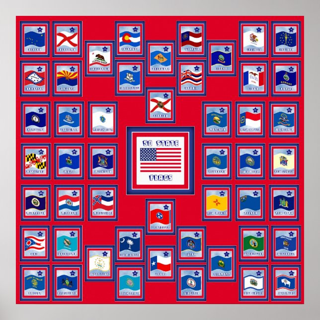 USA 50 STATE FLAGS RED/557 POSTER (Front)