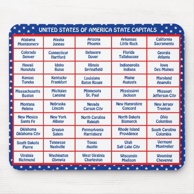 USA - 50 States and Capital Cities Mouse Mat (Front)