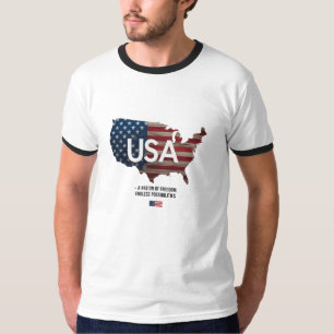 USA – A Nation of Freedom   Retro Patriotic Ringer T-Shirt