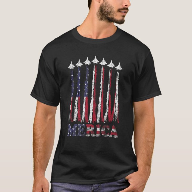 USA Airplane Jet Fighter 4th American Flag Of July T-Shirt (Front)