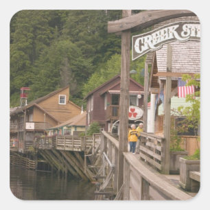 USA, Alaska, Ketchikan, Creek Street, downtown Square Sticker