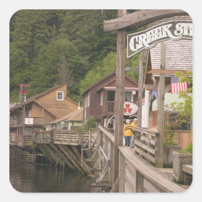 USA, Alaska, Ketchikan, Creek Street, downtown Square Sticker (Front)
