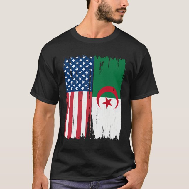 Usa Algeria Flag Hoodie T-Shirt (Front)