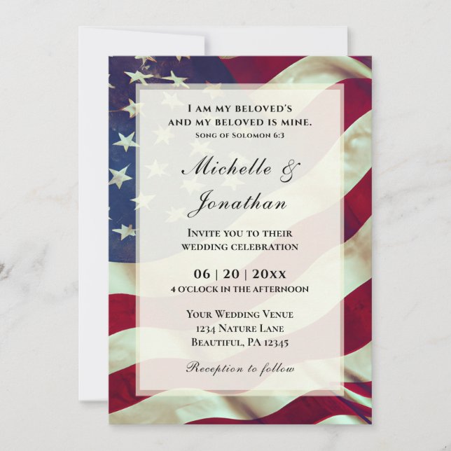 USA Amer Flag Patriotic Christian Bible Wedding Invitation (Front)