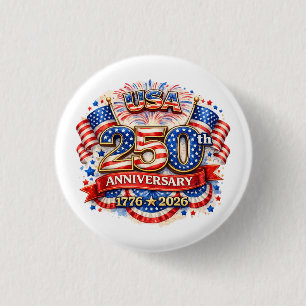 USA America 250th Anniversary Watercolor Patriotic 3 Cm Round Badge