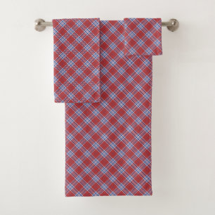USA America Colours Plaid Tartan Red White Blue Bath Towel Set