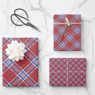 USA America Country Colours Plaid Red White Blue Wrapping Paper Sheet