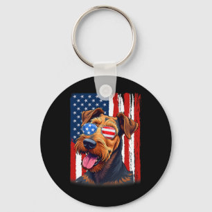 Usa America Flag Airedale Terrier Dog 4th Of July Key Ring