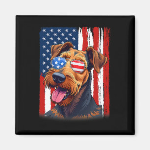 Usa America Flag Airedale Terrier Dog 4th Of July Magnet