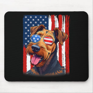 Usa America Flag Airedale Terrier Dog 4th Of July Mouse Mat