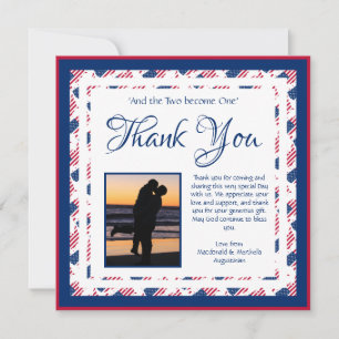 USA AMERICA FLAG Custom Patriotic Square Wedding Thank You Card